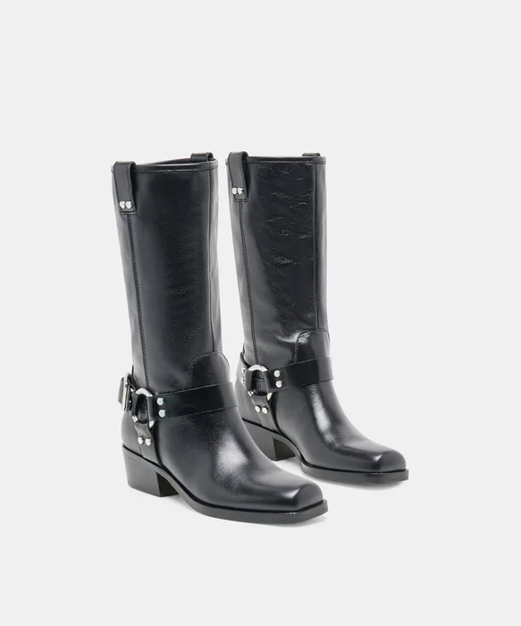 ROLAN Black Patent Leather Mid-Calf Moto Boots — view 3