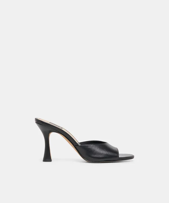 ROSHA Black Leather Open-Toe Mule Heels — view 2
