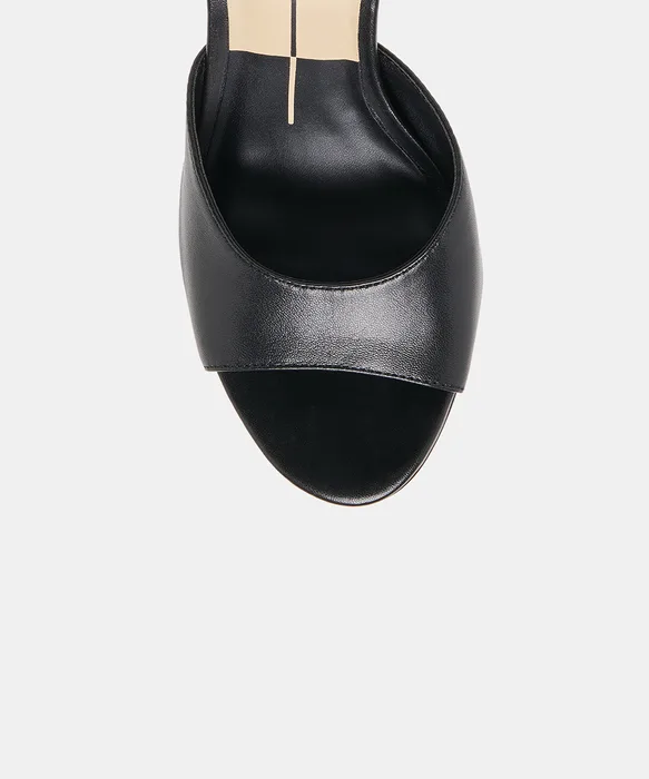 ROSHA Black Leather Open-Toe Mule Heels — view 4