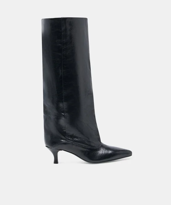 ROXLA Black Leather Slouchy Pointed-Toe Knee-High Boots — view 2
