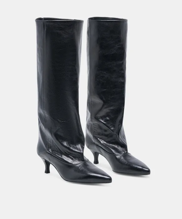 ROXLA Black Leather Slouchy Pointed-Toe Knee-High Boots — view 3