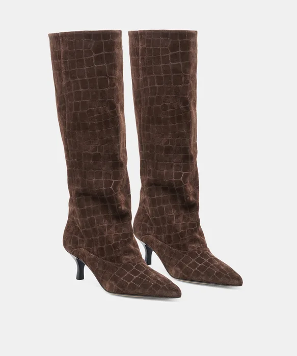 Roxla Dk Chocolate Croco Embossed Leather Boots — view 3
