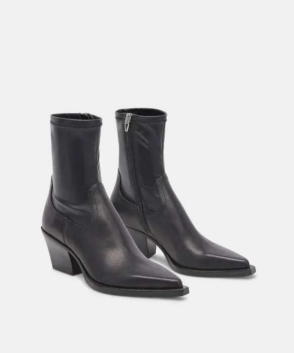 RUTGER Black Leather Mid-Ankle Block-Heel Boots — view 3
