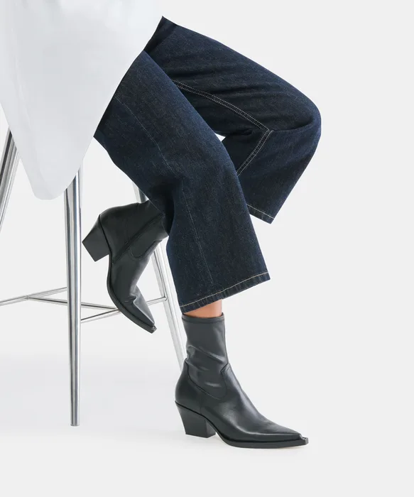 RUTGER Black Leather Mid-Ankle Block-Heel Boots — view 4