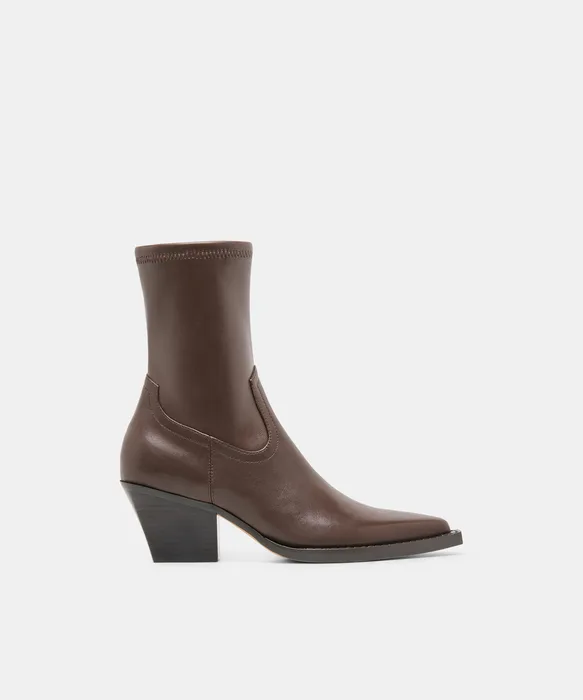 RUTGER Dk Chocolate Leather Mid-Ankle Block-Heel Boots — view 2