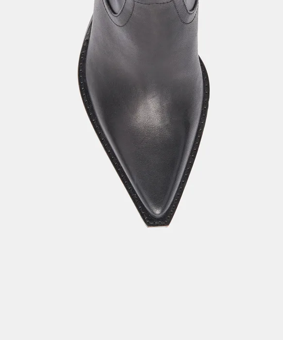 RUTGER Black Leather Wide Width Block-Heel Ankle Boots — view 4