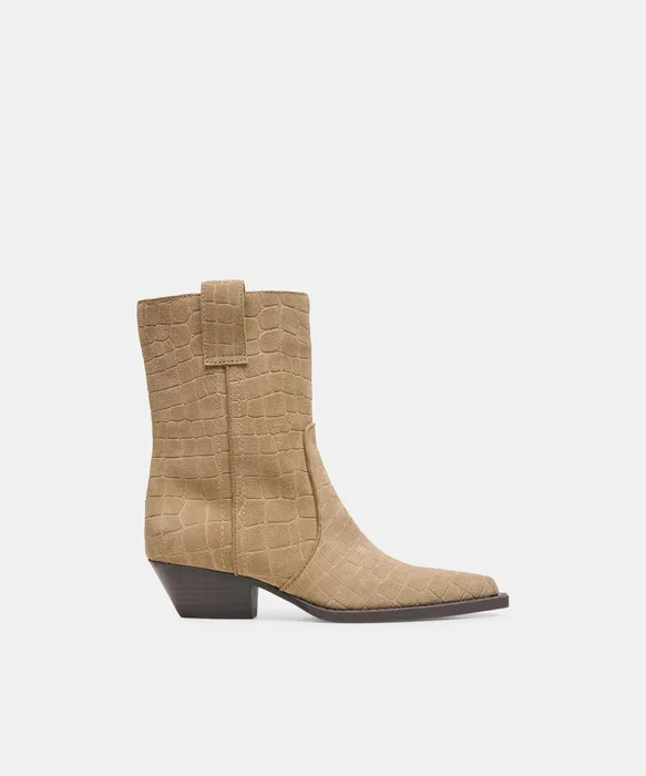 RYEN Taupe Embossed Suede Western Ankle Booties — view 2