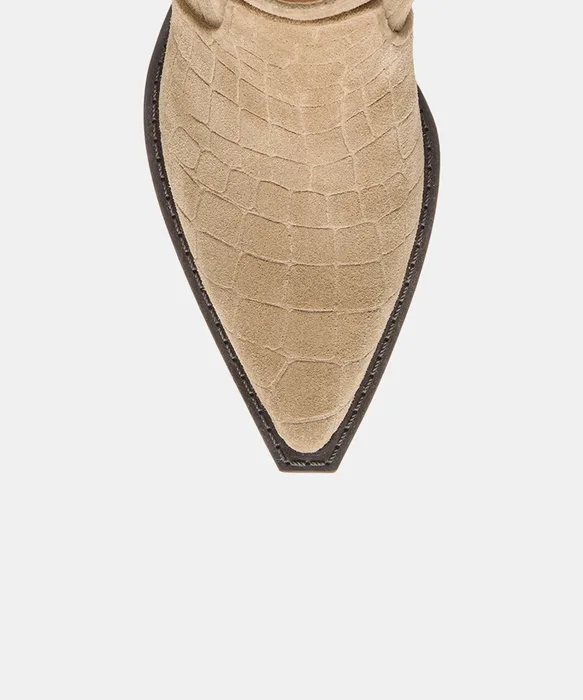 RYEN Taupe Embossed Suede Western Ankle Booties — view 4