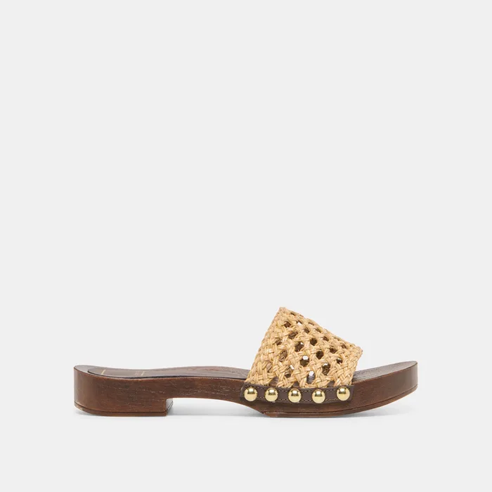 SADIE Tan Raffia Wood Sole Open-Toe Sandals — view 2