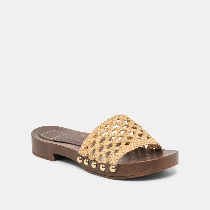 SADIE Tan Raffia Wood Sole Open-Toe Sandals — view 3