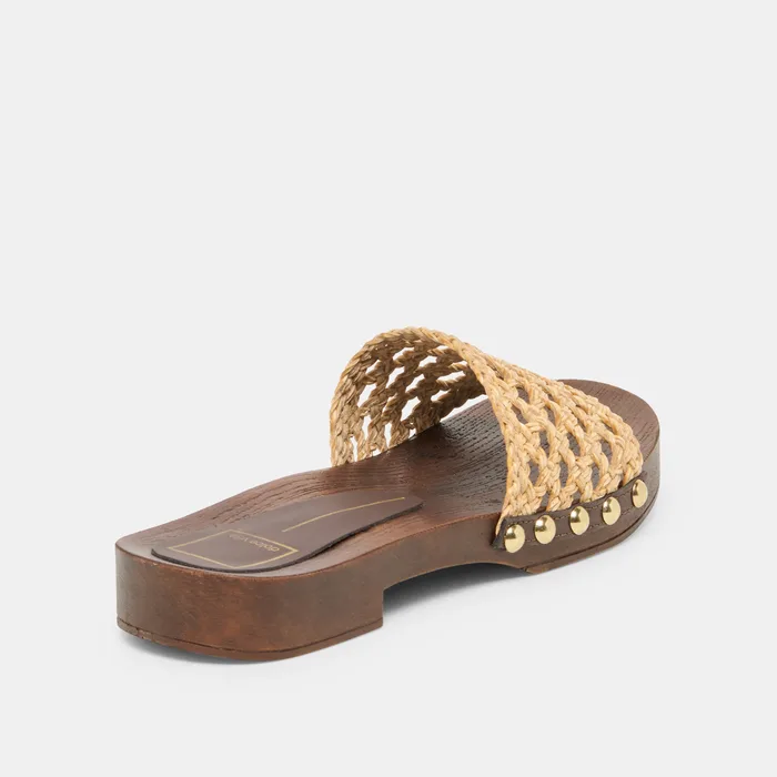 SADIE Tan Raffia Wood Sole Open-Toe Sandals — view 4
