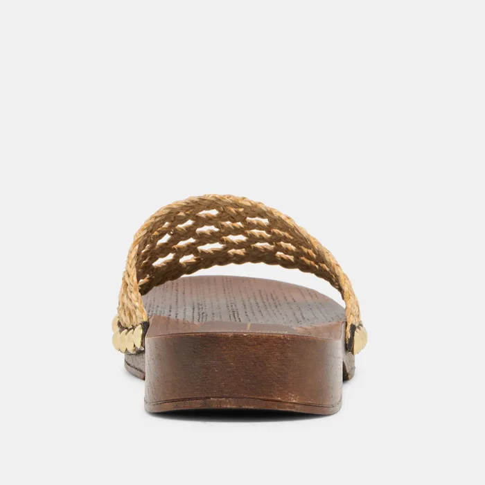 SADIE Tan Raffia Wood Sole Open-Toe Sandals — view 8