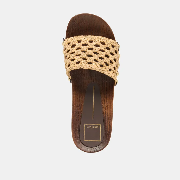 SADIE Tan Raffia Wood Sole Open-Toe Sandals — view 9