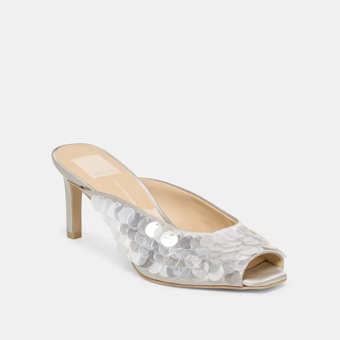 Samary Confetti Silver Satin Heels — view 4