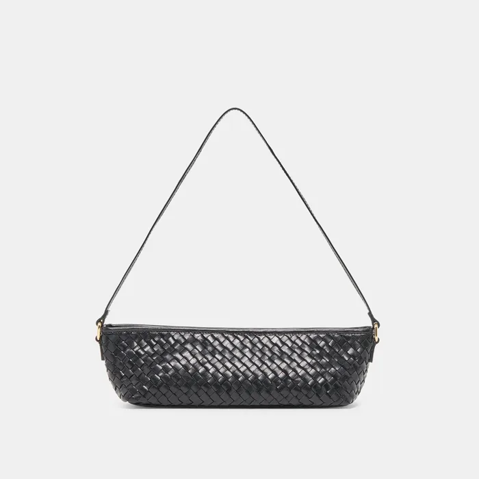 Savaii Black Woven Leather Shoulder Bag — view 2
