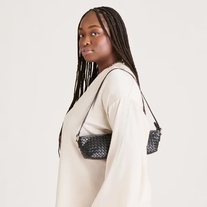 Savaii Black Woven Leather Shoulder Bag — view 7