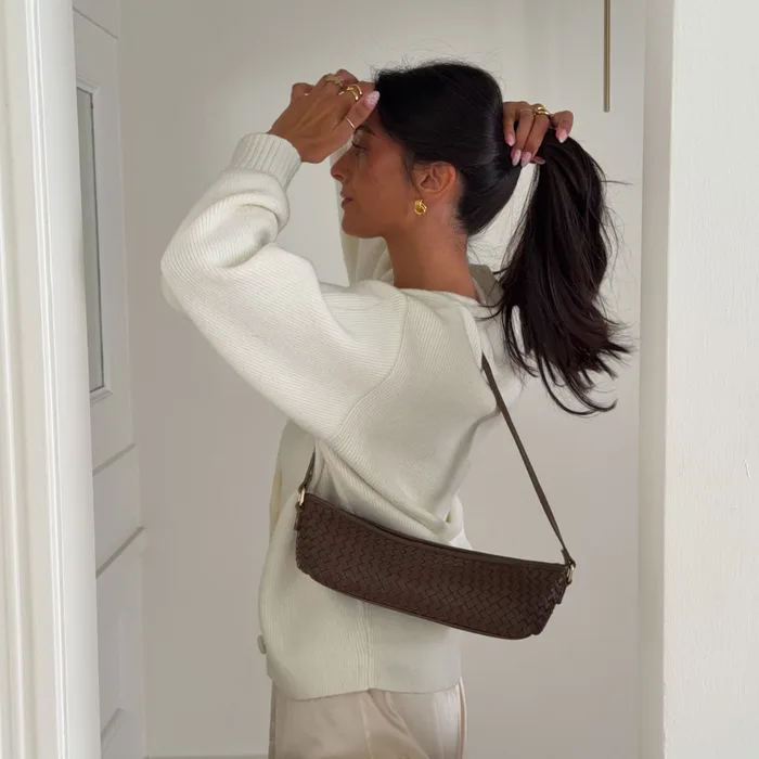 Savaii Brown Woven Leather Shoulder Bag — view 5