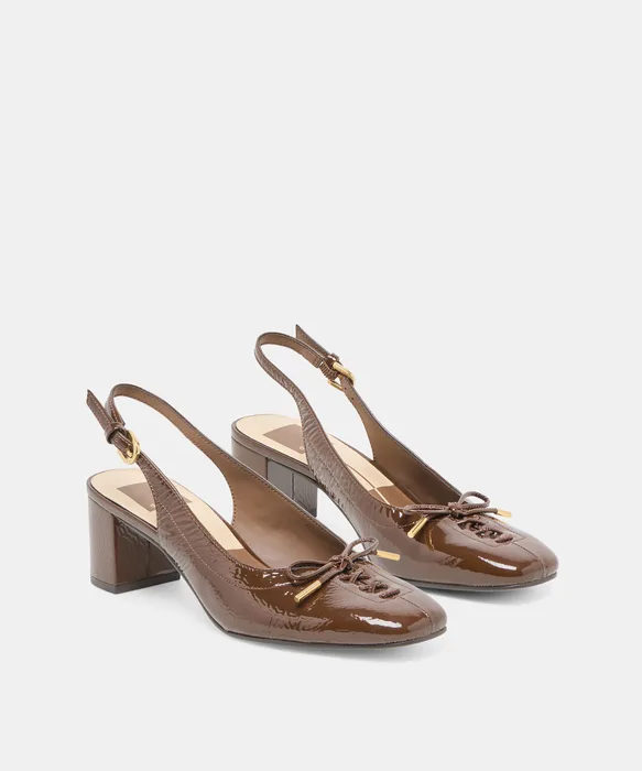SAYLEE Walnut Crinkle Patent Slingback Ballet Block Heels — view 3