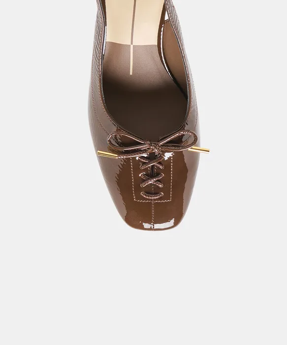 SAYLEE Walnut Crinkle Patent Slingback Ballet Block Heels — view 4