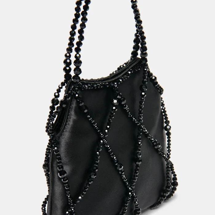 SERILDA Black Satin Beaded Top-Handle Handbag — view 4