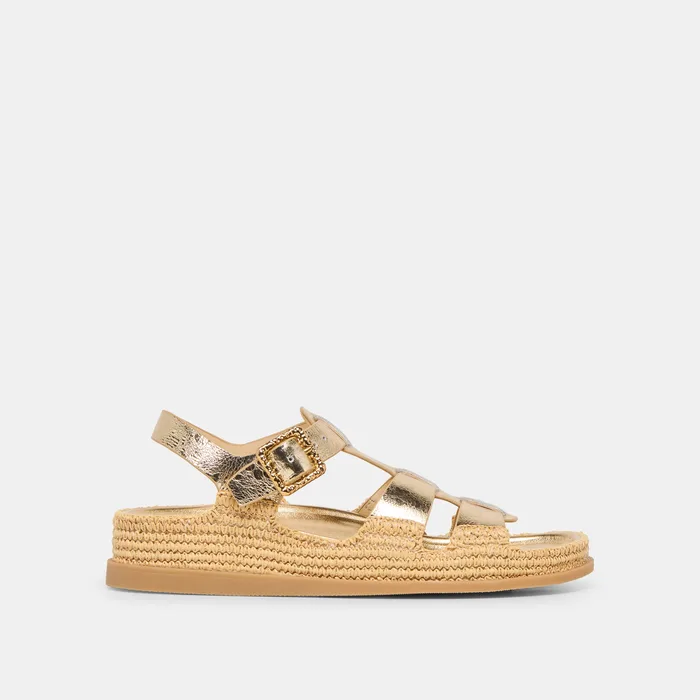 Shenna Gold Distressed Leather Sandals — view 2