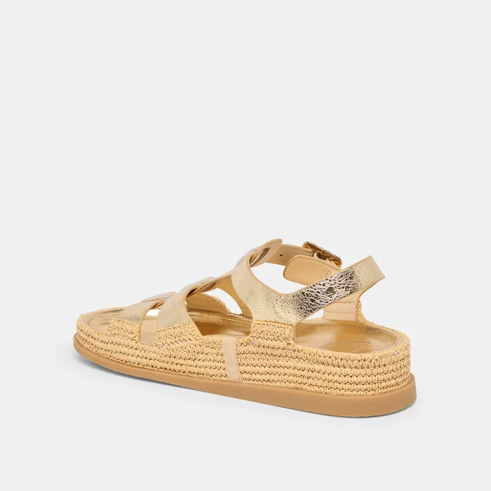 Shenna Gold Distressed Leather Sandals — view 6