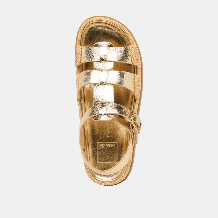 Shenna Gold Distressed Leather Sandals — view 9