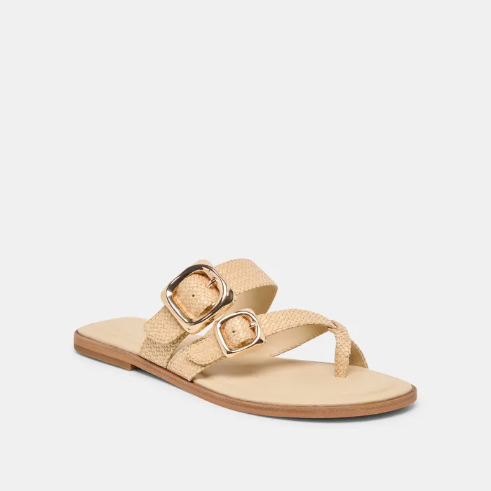 SHORE Sand Raffia Flip-Flop Buckled Sandals — view 3
