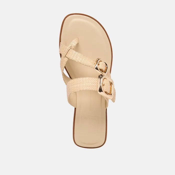 SHORE Sand Raffia Flip-Flop Buckled Sandals — view 9