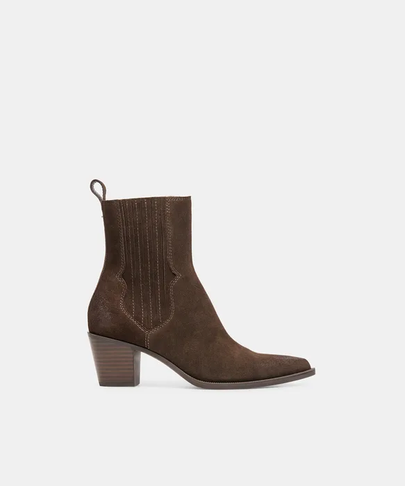 SOLINE H2O Espresso Suede Block-Heel Waterproof Ankle Bootie — view 2