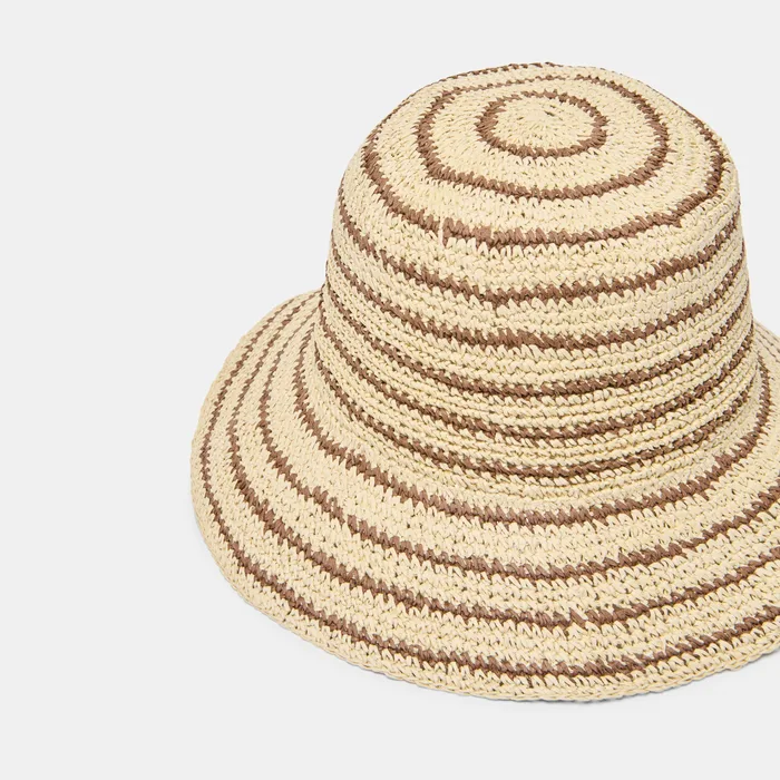 Striped Brown Natural Straw Cloche — view 4