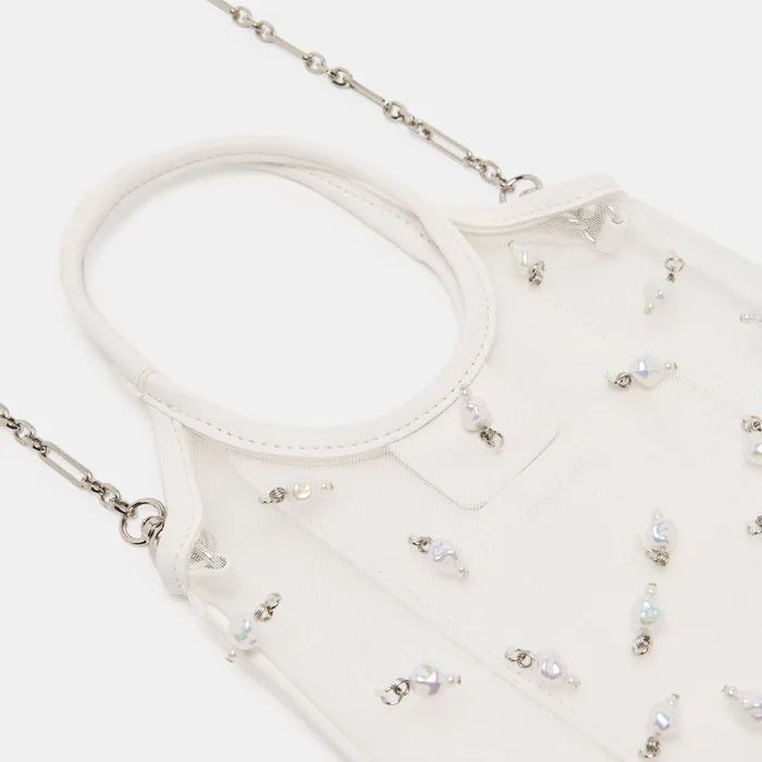 SYLVENE PEARL White Mesh Removable Crossbody Handbag — view 4