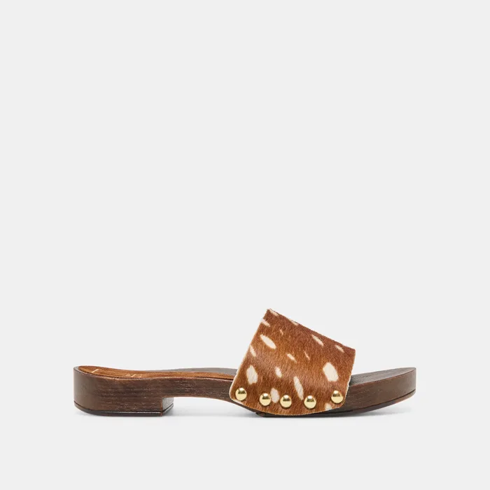 SYMONE Chestnut Calf Hair Slip-On Sandals — view 2