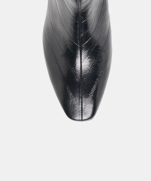 Tarine Noir Embossed Leather Block-Heel Ankle Booties — view 4