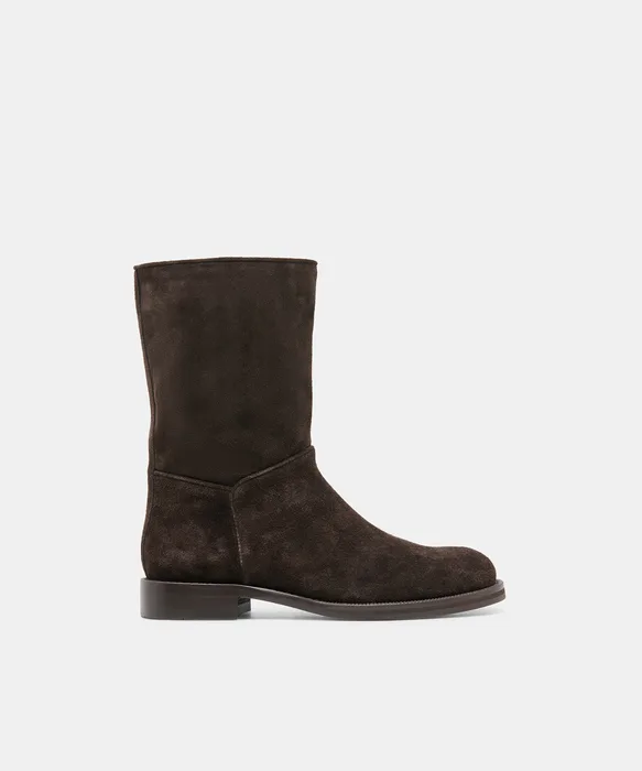 TEGEN Espresso Suede Mid-Calf Boots — view 2