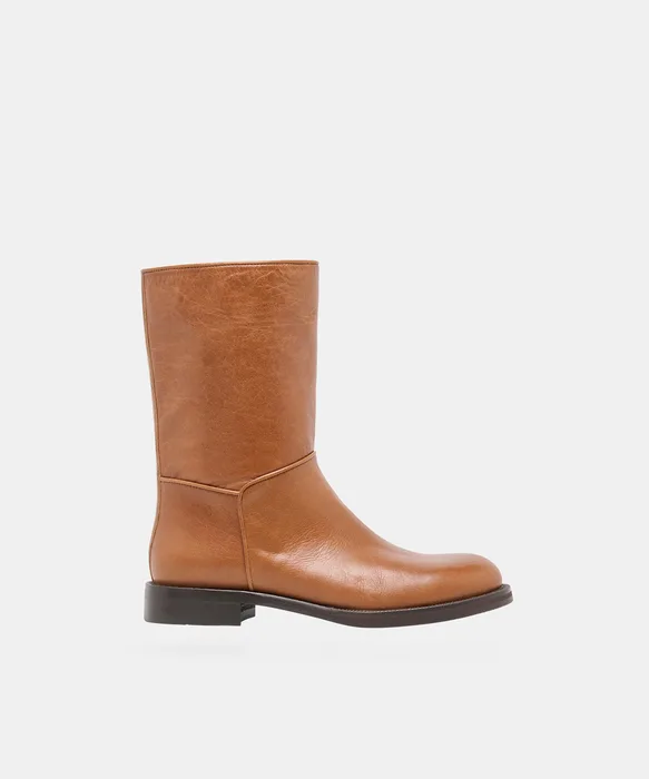 TEGEN Tan Leather Mid-Calf Boots — view 2