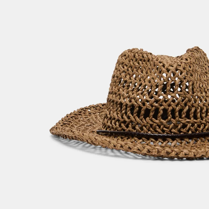 Thick Weave Dark Brown Cowboy Hat with Strap — view 4