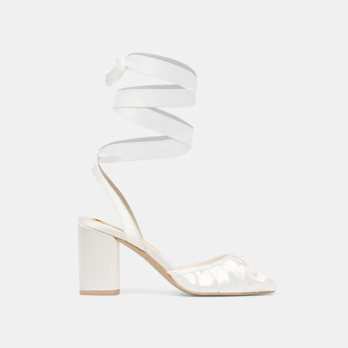 Tisha True White Satin Heels — view 2