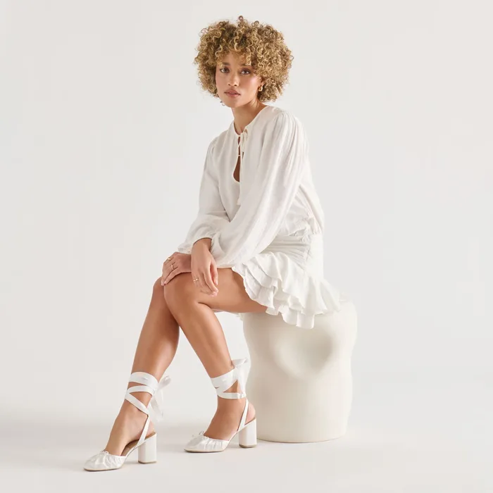 Tisha True White Satin Heels — view 3
