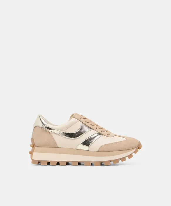 TRESA White Gold Suede Platform Sneakers — view 2