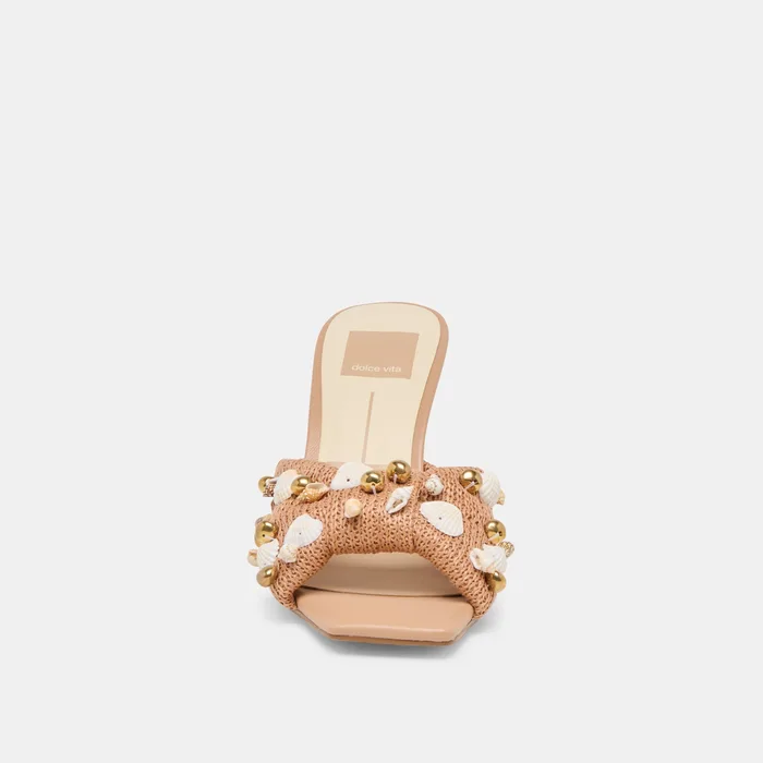 Tylah Toffee Beaded Raffia Heels — view 9