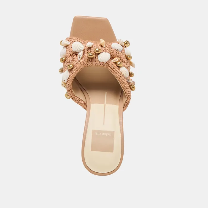 Tylah Toffee Beaded Raffia Heels — view 11