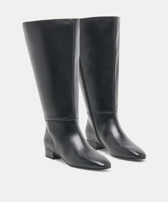 TYWIN Extra Wide Calf Black Leather Knee-High Boots — view 3