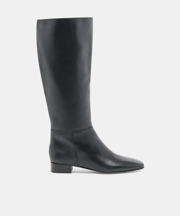 TYWIN Wide Calf Black Leather Knee-High Boots — view 2