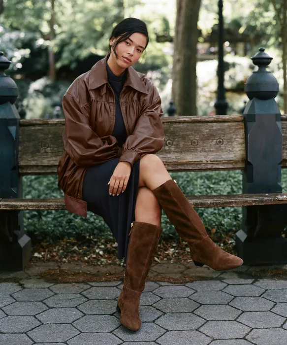 TYWIN Wide Calf Cocoa Suede Knee-High Boots — view 5