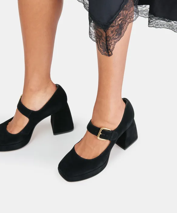 ULTRA Onyx Suede Platform Mary-Jane Block Heels — view 5