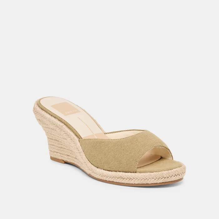 Vaya Khaki Linen Wedges — view 3
