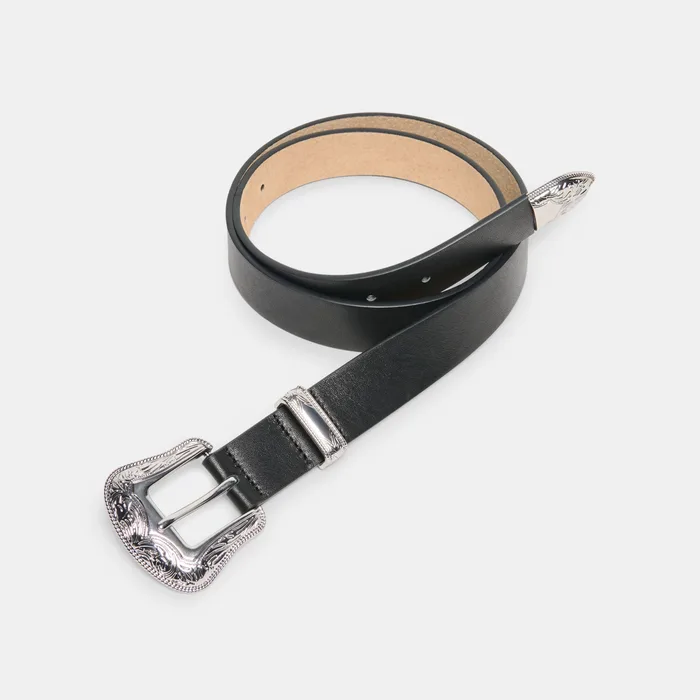 Vintage Western Black Silver Buckle Belt — view 6