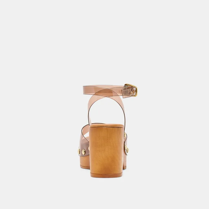 YASMON Whiskey Vinyl Jelly Open-Toe Wood Sole Wedges — view 8