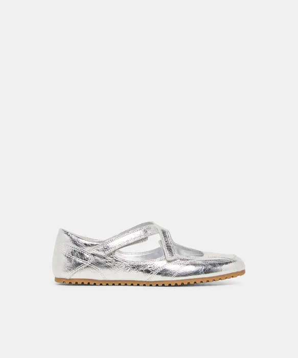 YONO Silver Distressed Leather Ballet Sneaker Flats — view 2